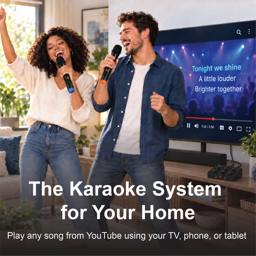 GearChamp MXP-2 | Wireless Microphone Karaoke Mixer System w/ Music Pitch Control, Bluetooth, HD ARC, Optical, AUX - Supports Smart TV, Sound Bar, Receiver
