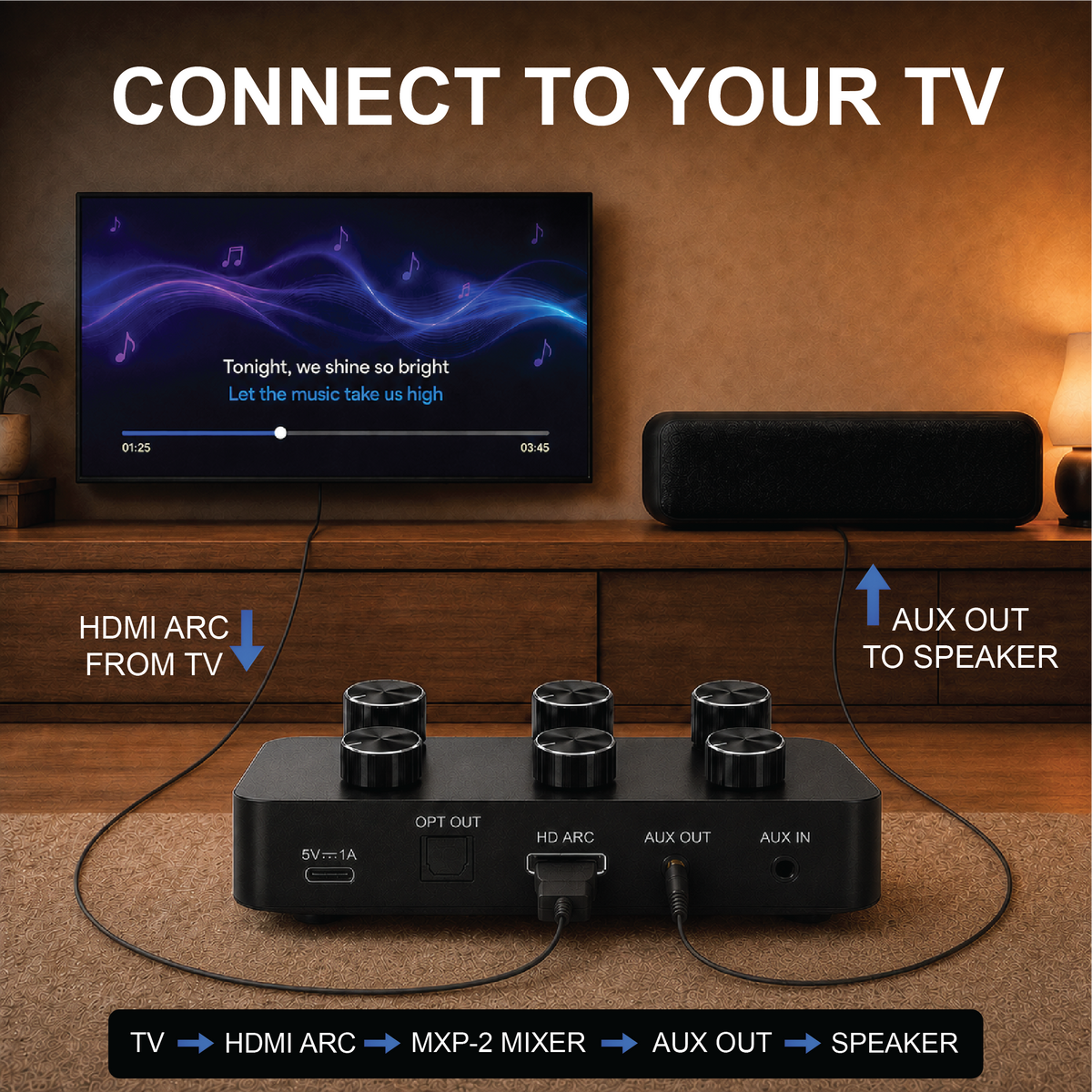 GearChamp MXP-2 | Wireless Microphone Karaoke Mixer System w/ Music Pitch Control, Bluetooth, HD ARC, Optical, AUX - Supports Smart TV, Sound Bar, Receiver